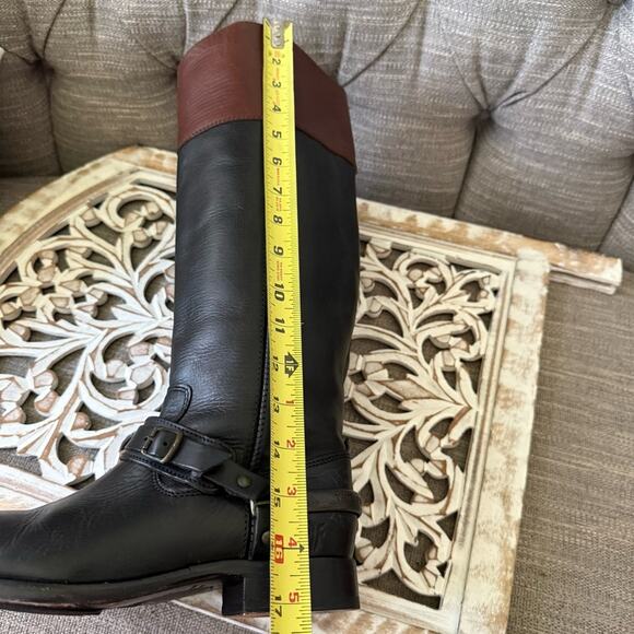 Frye Tall Black & Brown Leather Riding Style Boots Women’s 6.5 - Picture 8 of 9